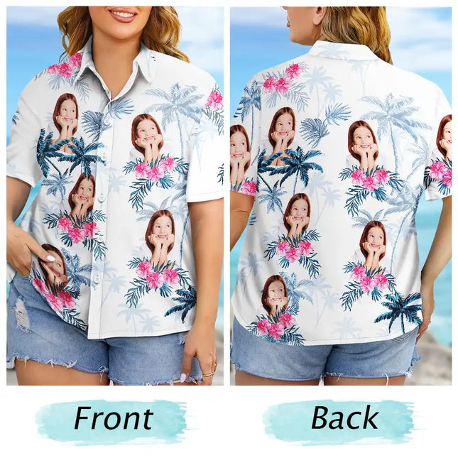 Custom Photo Family Pet Face Palm Tree Pattern - Personalized Hawaiian Shirt