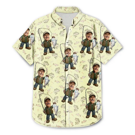 Custom Photo Funny Face Cut Fishing Man - Personalized Hawaiian Shirt
