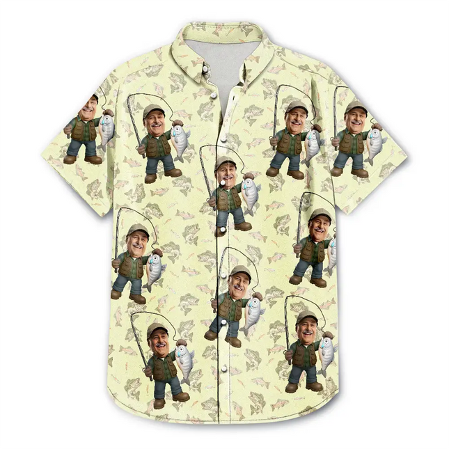 Custom Photo Funny Face Cut Fishing Man - Personalized Hawaiian Shirt