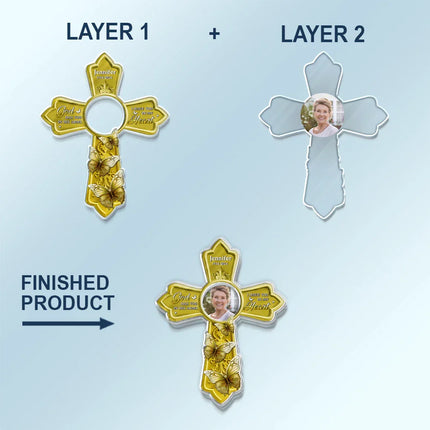 Custom Photo God Has You In His Arms Cross Memorial Gifts - Personalized Custom Shaped Acrylic Car Visor Clip