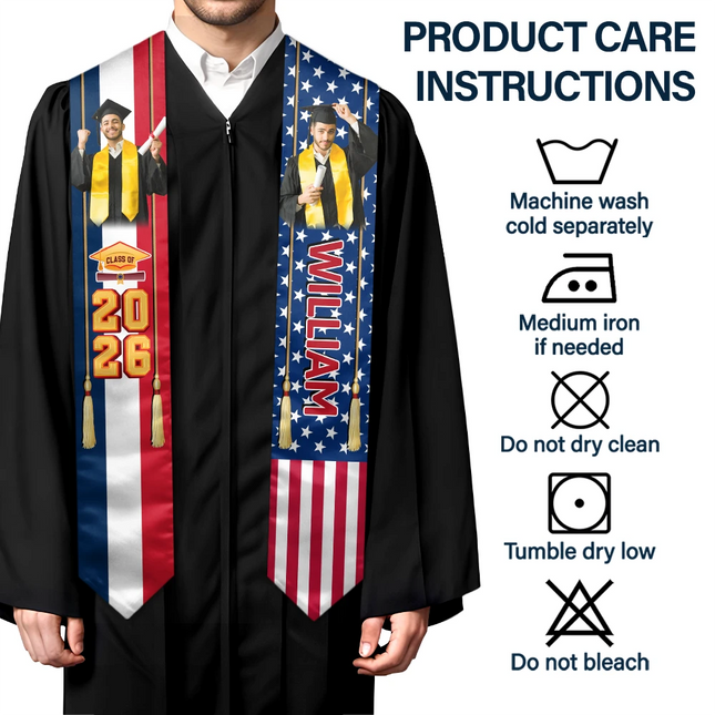 Custom Photo Half and Half Flag Graduation - Personalized Stoles