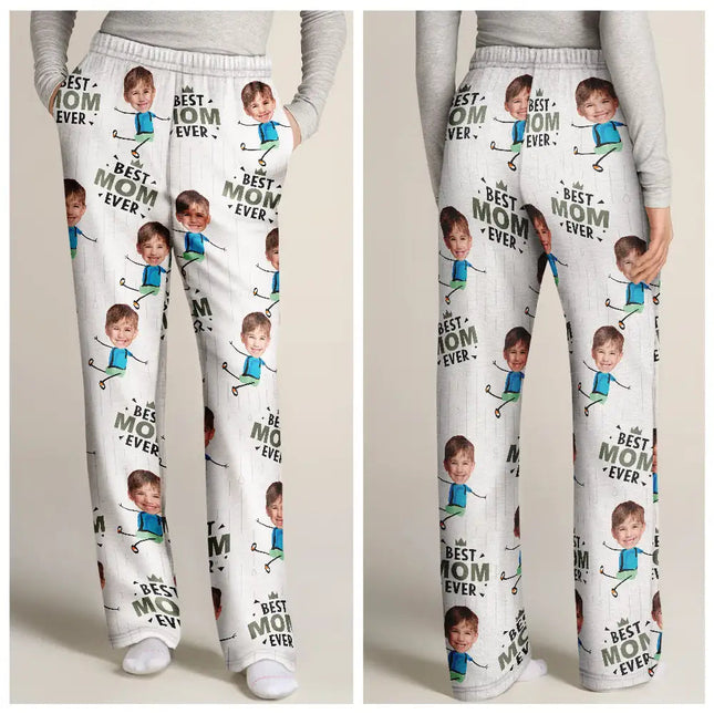 Custom Photo Happy Grandkids Best Papa Grandpa Ever Rain Pattern - Personalized Pajama Pants