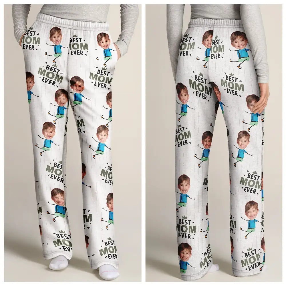 Custom Photo Happy Grandkids Best Papa Grandpa Ever Rain Pattern - Personalized Pajama Pants