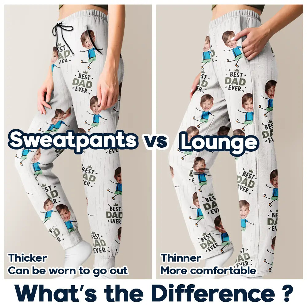 Custom Photo Happy Grandkids Best Papa Grandpa Ever Rain Pattern - Personalized Pajama Pants