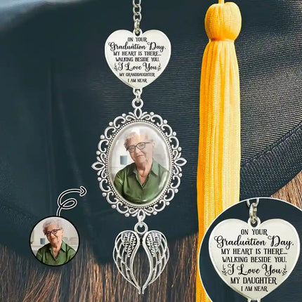 Custom Photo My Heart Is There - Personalized Graduation Tassel Charm