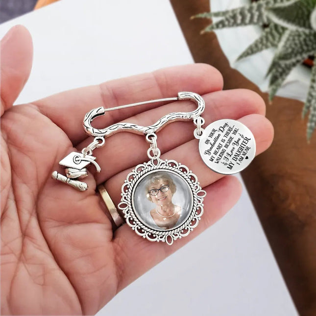 Custom Photo My Heart Is There Walking Beside You - Personalized Graduation Tassel Pin