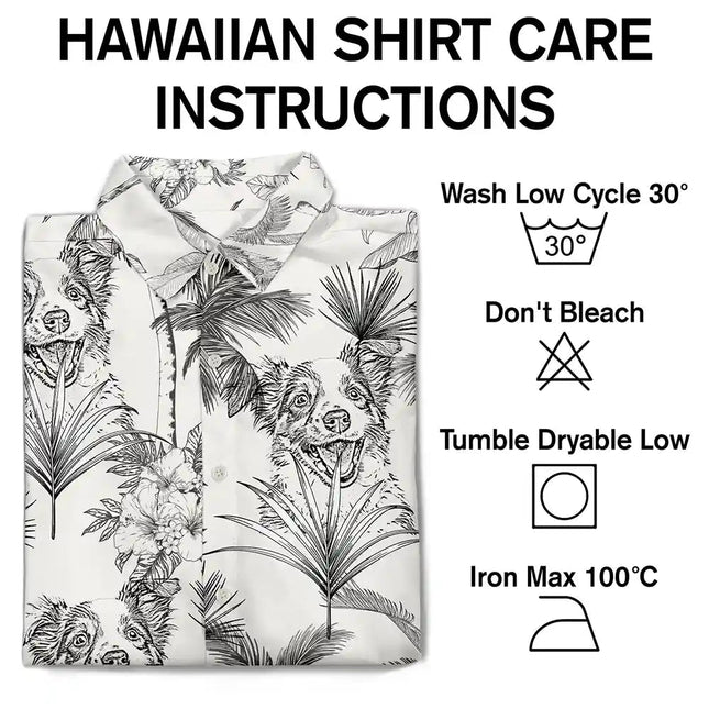 Custom Photo Pencil Drawing Toile De Jouy Pattern Family Pet - Personalized Hawaiian Shirt