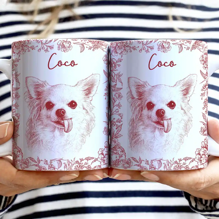 Custom Photo Pencil Sketch Dog Cat Portrait - Personalized White Edge-to-Edge Mug