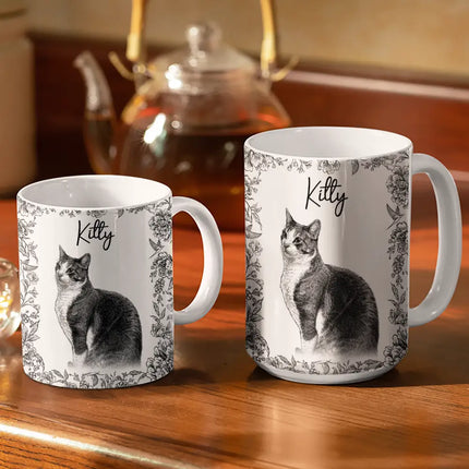 Custom Photo Pencil Sketch Dog Cat Portrait - Personalized White Edge-to-Edge Mug
