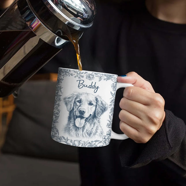 Custom Photo Pencil Sketch Dog Cat Portrait - Personalized White Edge-to-Edge Mug