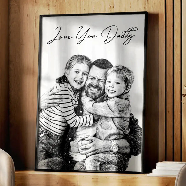 Custom Photo Pencil Sketch Family Dog Cat Portrait - Personalized Poster