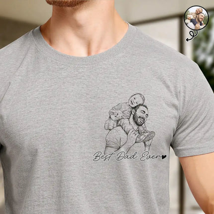 Custom Photo Pencil Sketch Best Dad Grandpa Ever Family Portrait - Personalized T Shirt
