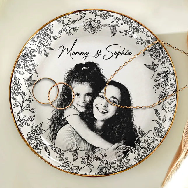 Custom Photo Pencil Sketch Loving Couple Family Pet - Personalized Ring Dish