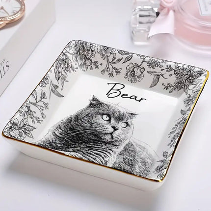 Custom Photo Pencil Sketch Pet Photo - Personalized Ring Dish