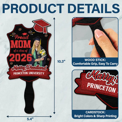 Custom Photo Proud Dad Mom Sister Bestie Graduation - Personalized Graduation Handheld Fan