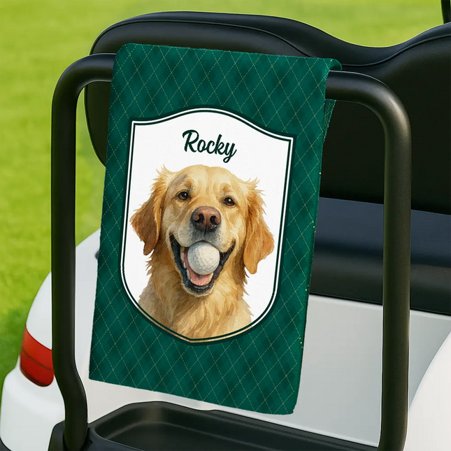 Custom Photo Realistic Watercolor Art Dog Cat Pet Portrait Vintage - Personalized Golf Towel