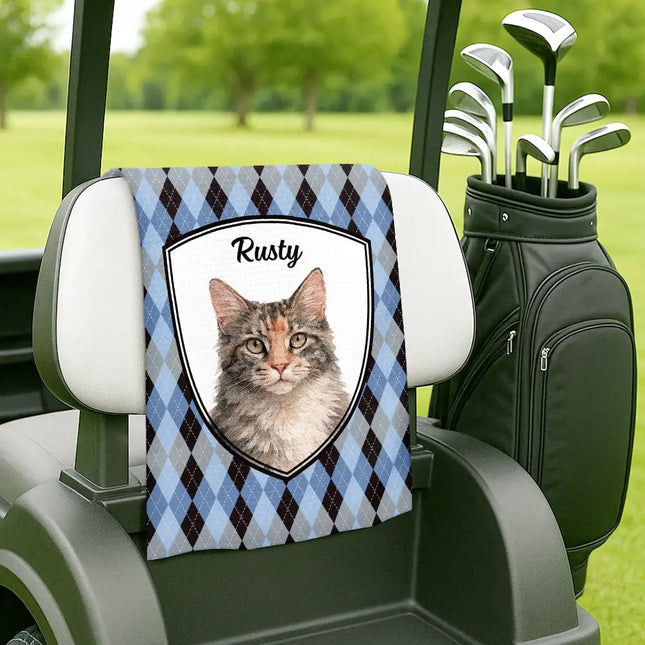 Custom Photo Realistic Watercolor Art Dog Cat Pet Portrait Vintage - Personalized Golf Towel