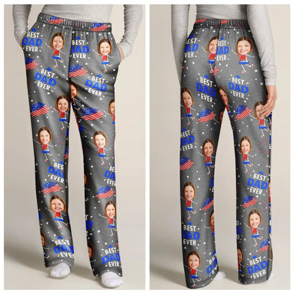 Custom Photo Stars And Stripes Best Dad Grandpa Ever - Personalized Pajama Pants