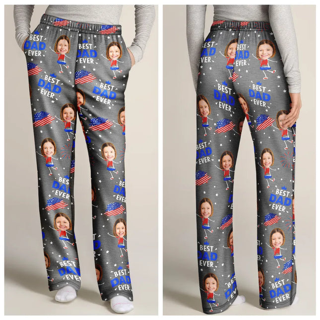 Custom Photo Stars And Stripes Best Dad Grandpa Ever - Personalized Pajama Pants
