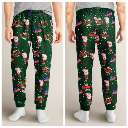 Custom Photo Stars And Stripes Best Dad Grandpa Ever - Personalized Pajama Pants