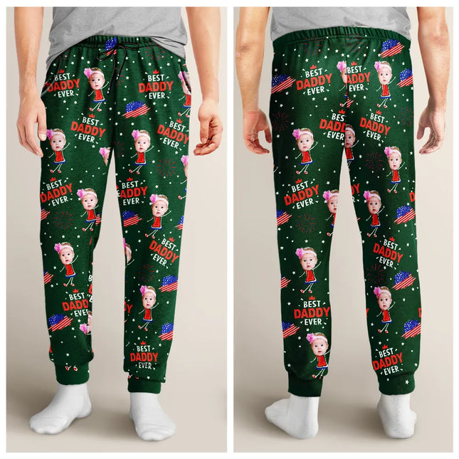 Custom Photo Stars And Stripes Best Dad Grandpa Ever - Personalized Pajama Pants
