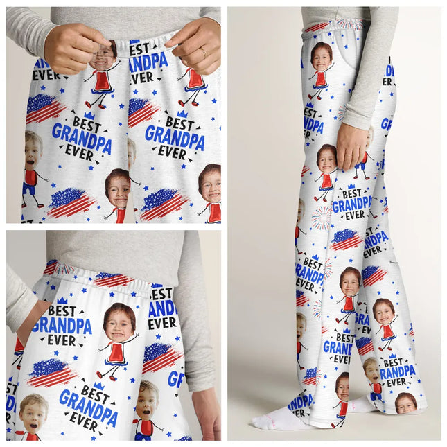 Custom Photo Stars And Stripes Best Dad Grandpa Ever - Personalized Pajama Pants