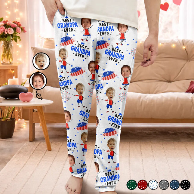 Custom Photo Stars And Stripes Best Dad Grandpa Ever - Personalized Pajama Pants