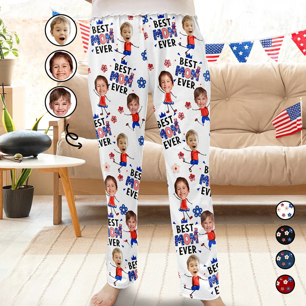 Custom Photo Stars & Stripes Best Mom Dad Grandma Grandpa Ever - Personalized Pajama Pants