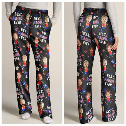 Custom Photo Stars & Stripes Best Mom Dad Grandma Grandpa Ever - Personalized Pajama Pants