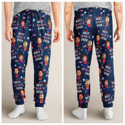 Custom Photo Stars & Stripes Best Mom Dad Grandma Grandpa Ever - Personalized Pajama Pants