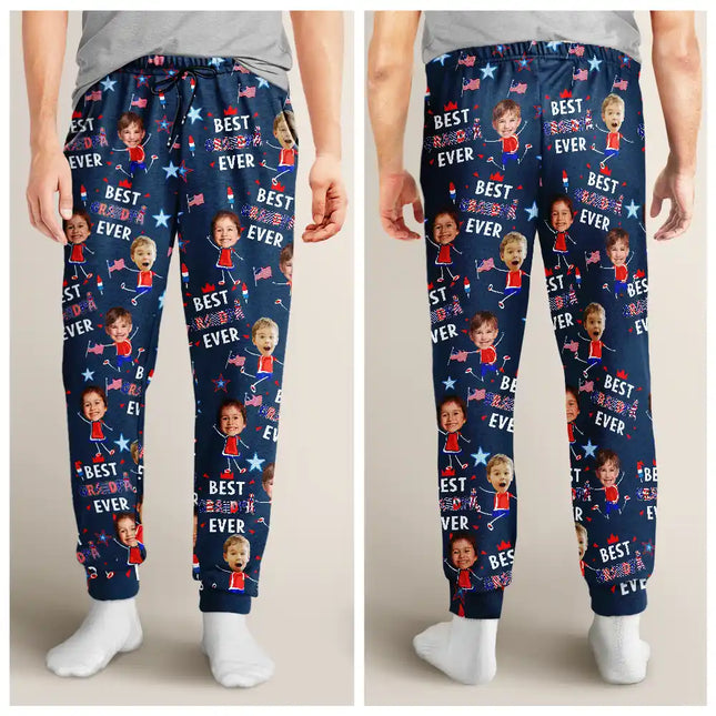 Custom Photo Stars & Stripes Best Mom Dad Grandma Grandpa Ever - Personalized Pajama Pants
