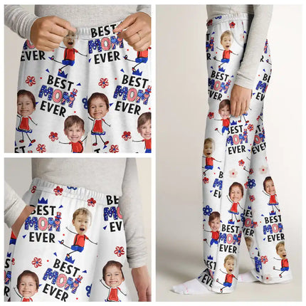 Custom Photo Stars & Stripes Best Mom Dad Grandma Grandpa Ever - Personalized Pajama Pants