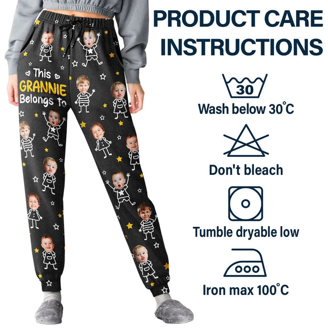 Custom Photo This Grandpa Grandma Belongs To Kids Pet - Personalized Pajama Pants