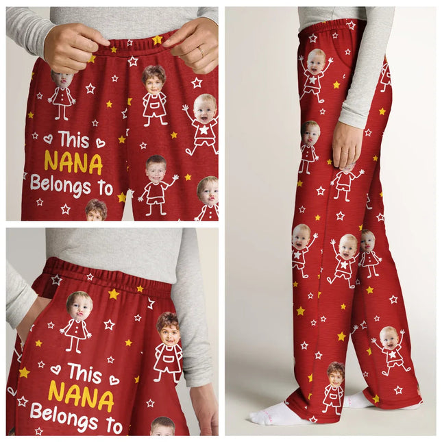 Custom Photo This Grandpa Grandma Belongs To Kids Pet - Personalized Pajama Pants