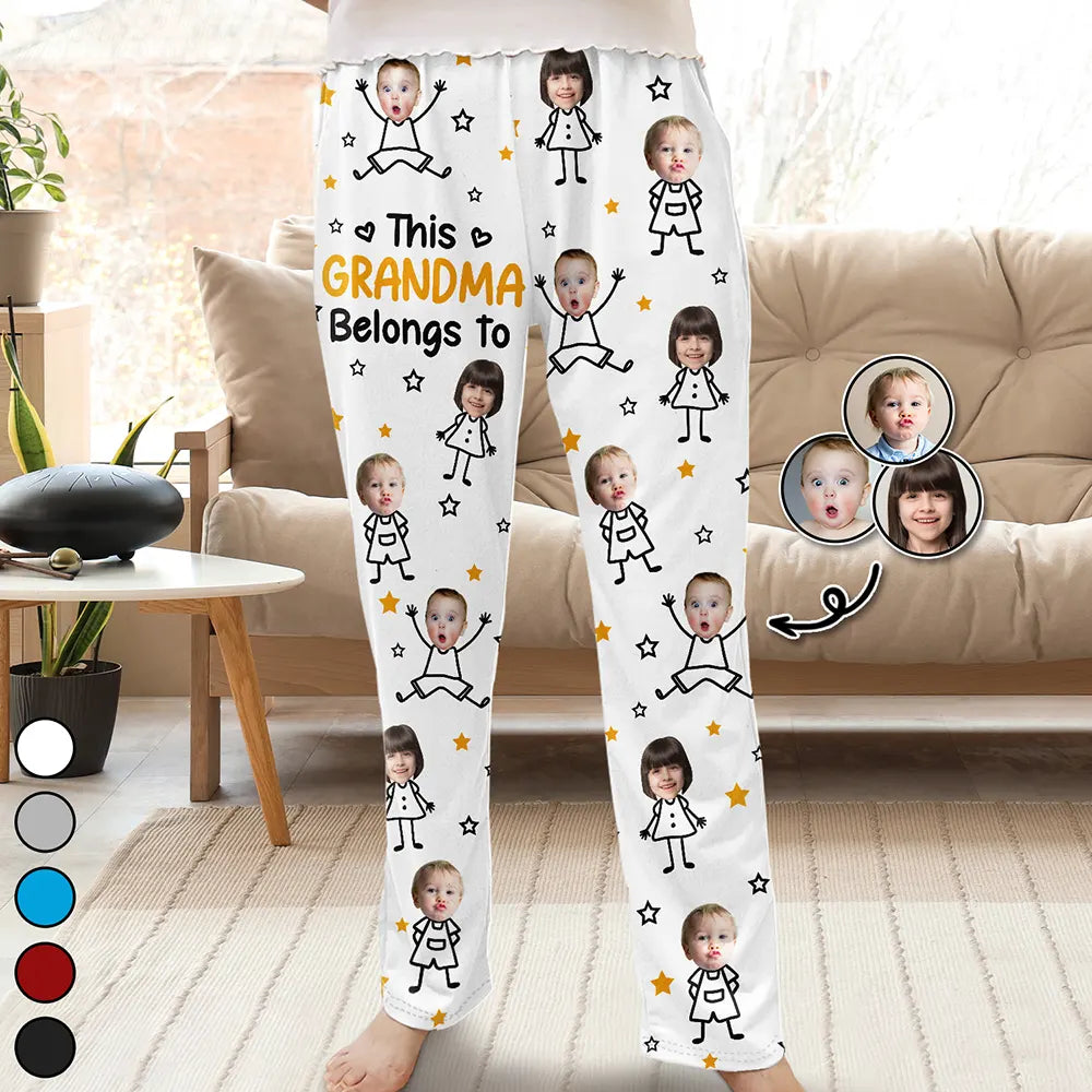 Custom Photo This Grandpa Grandma Belongs To Kids Pet - Personalized Pajama Pants