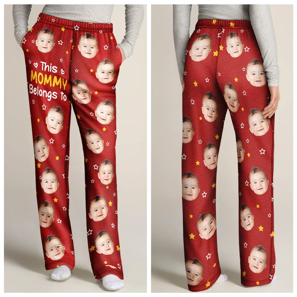 Custom Photo This Grandpa Grandma Belongs To Kids Pet Face - Personalized Pajama Pants