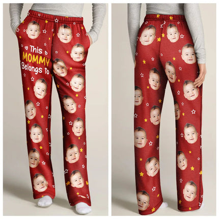Custom Photo This Grandpa Grandma Belongs To Kids Pet Face - Personalized Pajama Pants