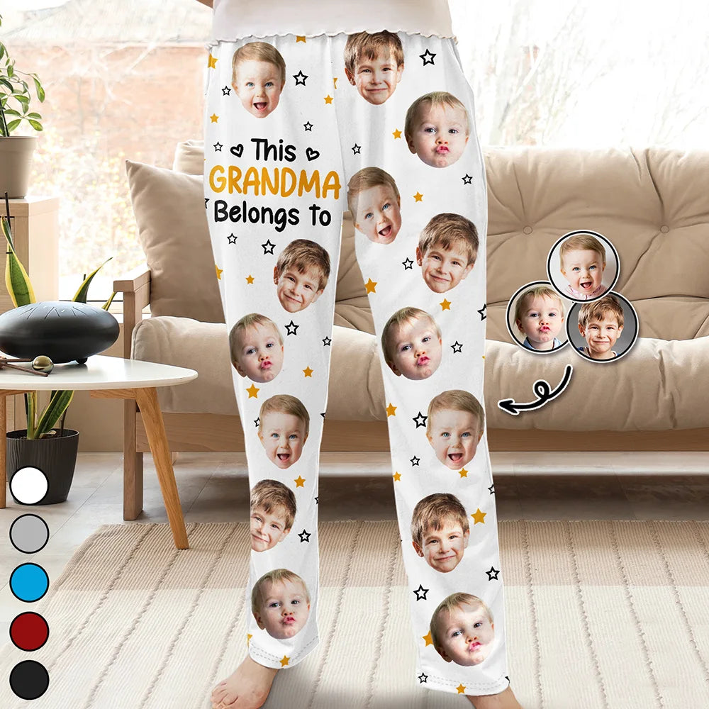 Custom Photo This Grandpa Grandma Belongs To Kids Pet Face - Personalized Pajama Pants