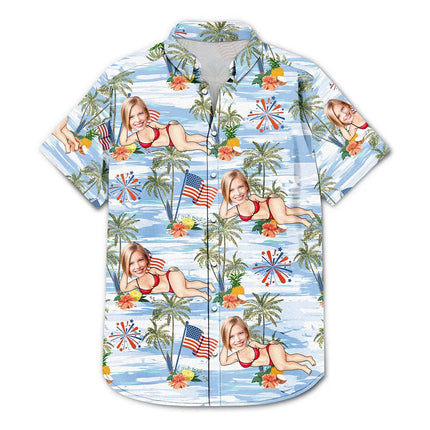 Custom Photo US Flag Sexy Pose - Personalized Hawaiian Shirt
