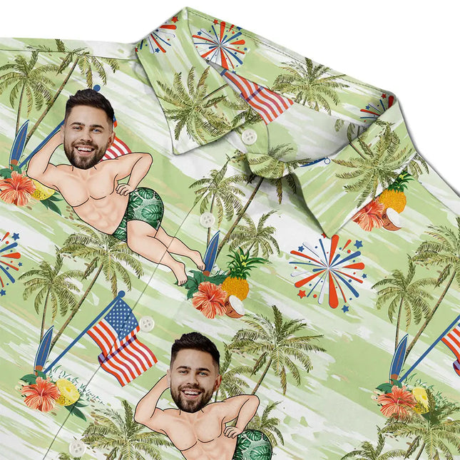 Custom Photo US Flag Sexy Pose - Personalized Hawaiian Shirt