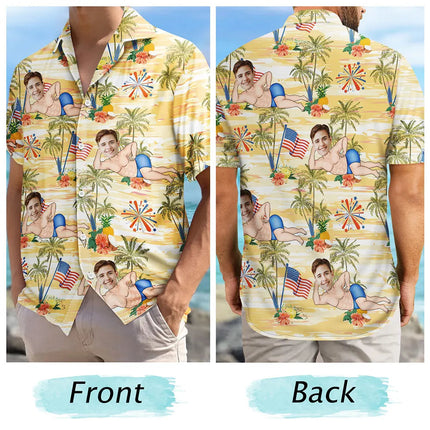 Custom Photo US Flag Sexy Pose - Personalized Hawaiian Shirt