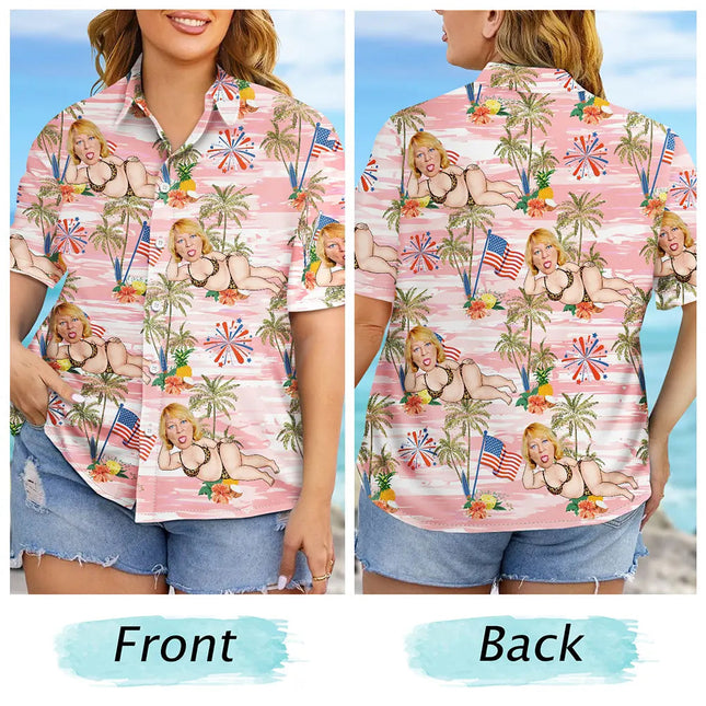 Custom Photo US Flag Sexy Pose - Personalized Hawaiian Shirt