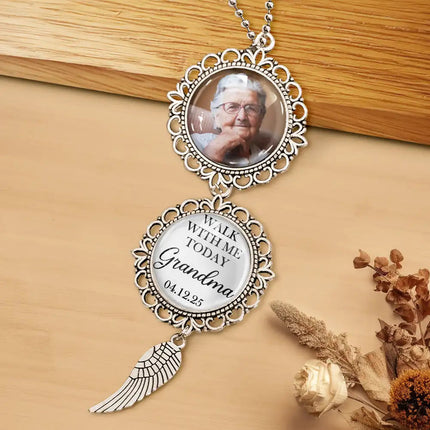 Custom Photo Walk With Me Today Dad Memorial Graduation - Personalized Photo Pendant Charm