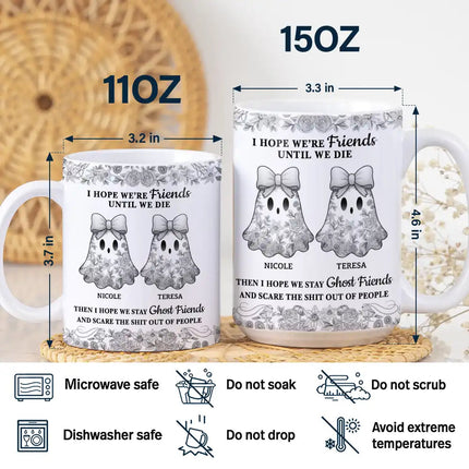 Cute Ghost Bestie Friends Until We Die Toile De Jouy Pattern - Personalized White Edge-to-Edge Mug