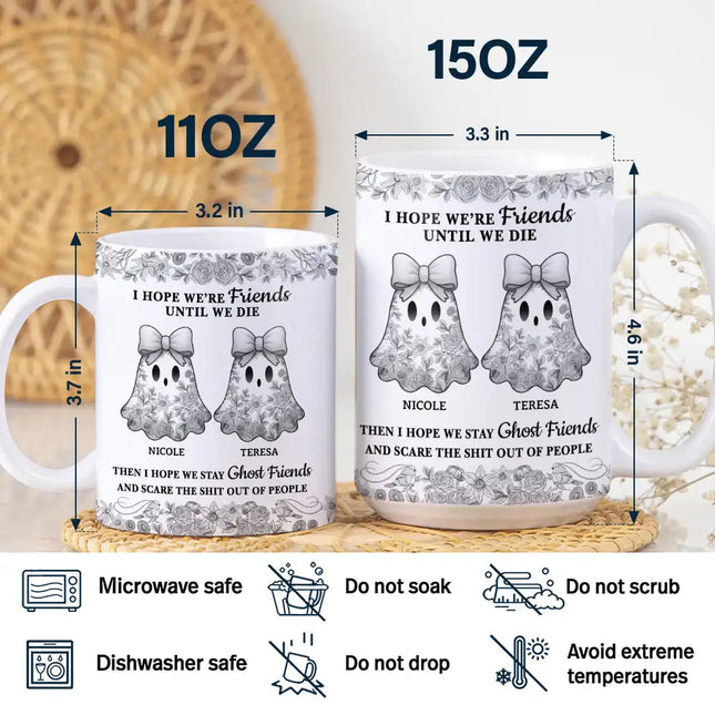 Cute Ghost Bestie Friends Until We Die Toile De Jouy Pattern - Personalized White Edge-to-Edge Mug