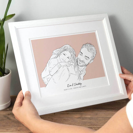 Daddy and me Colour Block People Line Portrait - Custom Portrait Art