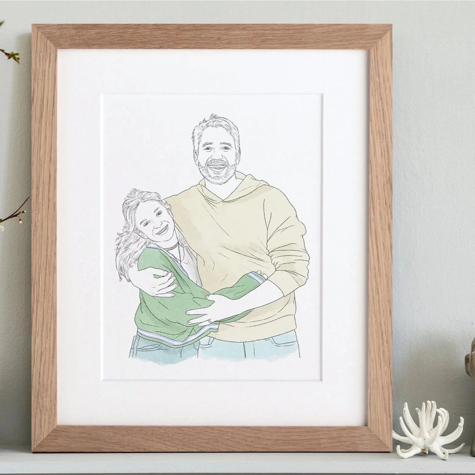 Daddy and Me Line Portrait - Custom Portrait Art