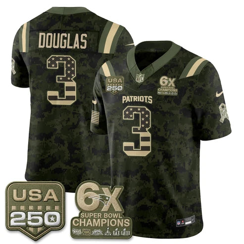Demario Douglas New England Patriots 2026 Salute to Service Edition Vapor Jersey - Camo Flag