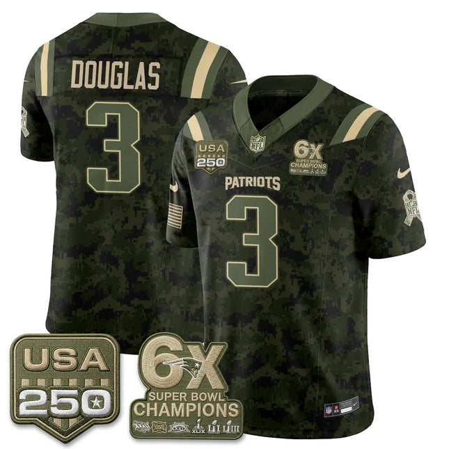 Demario Douglas New England Patriots 2026 Salute to Service Edition Vapor Jersey - Camo