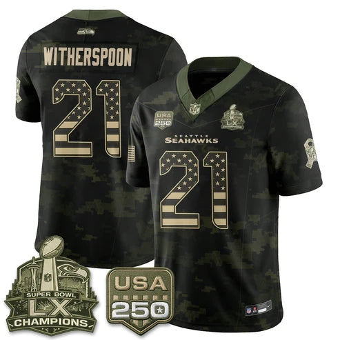 Devon Witherspoon Seattle Seahawks 2026 Salute to Service Edition Vapor Jersey - Camo Flag